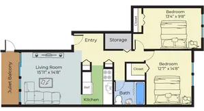 2 Bedroom Floor Plan | Apartments For Rent In Falmouth MA | Foreside Estates