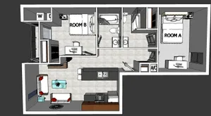 The Scholastic two bedroom two bathroom floorplan