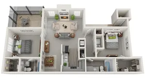 Two Bedroom | Two Bathroom | 1226 sqft | Screened-in Porch | Full Sized Washer/Dryer Connections | Fireplace in Selected Units | Vaulted Ceilings in Selected Units