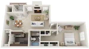 One Bedroom | 706 sqft | Patio | Fireplace | Sunken Living Room | Vaulted Ceilings | Full-Sized Washer/Dryer Connections