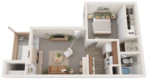 One Bedroom | One Bathroom | 471 sqft | Stackable Washer/Dryer included | Patio/Balcony w/Storage | Built-in Bookshelves | Fireplace in select units.