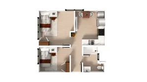 2 Bedroom x 1 Bath A
