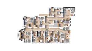 Second floor layout showcasing multiple compact units with Twin XL beds, varying from 85 to 238 sq ft, featuring modern design and efficient use of space.