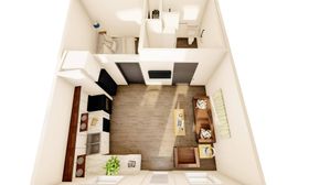 3D floorplan image of furnished 1 bedroom apartment at Moon City Lofts