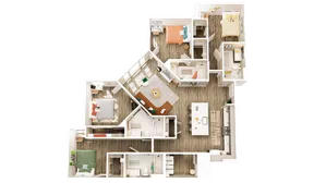 Contemporary floor plan showcasing 3 cozy bedrooms, inviting living room, elegant kitchen, and modern bathroom layout.