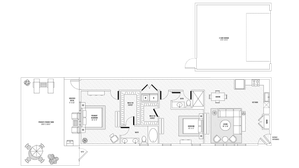 Inviting floor plan showcasing 2 bedrooms, a spacious living area, modern kitchen, and 2-car garage. Features include walk-in closets, private fenced yard, and a covered patio, perfect for comfortable living.