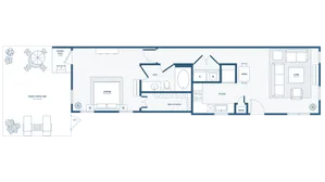 Charming floor plan with one bedroom, walk-in closet, bath, spacious kitchen, cozy dining area, and living room plus private fenced yard and covered patio.