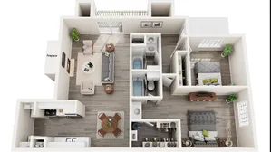 Dogwood  | Two Bedrooms | Two Full Bathrooms | 1000 sqft. | Roommate Floor Plan | Full Size Washer/Dryer Connections | 2 Walk-in Closets | Pantry in Kitchen | Patio/Balcony | Outside Storage | Microwave in Select Homes | Vaulted Ceilings in Select Homes | and Fireplace in Select Homes.