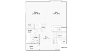 Elmwood | 1-Bedroom Floorplan