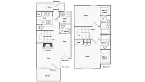 2 BR x 2.5 BA with W/D - B Floorplan