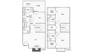 2 BR x 2.5 BA with W/D - C Floorplan