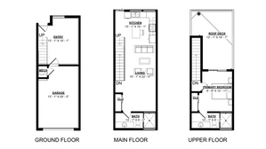 1 Bed 2 Bath Townhome | 2D Floor Plan