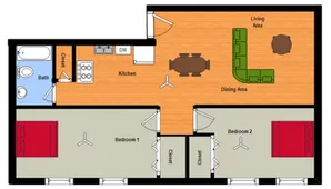 2 Bed Open Concept Floor Plan