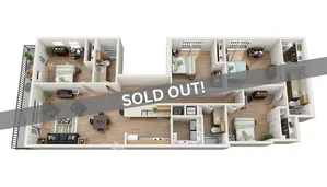 Modern 3D floor plan featuring 3 bedrooms, open living area, sleek kitchen, and elegant bathrooms. Sold out design with stylish interiors and efficient layout.