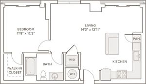754 to 777 square foot one bedroom one bath apartment floorplan image