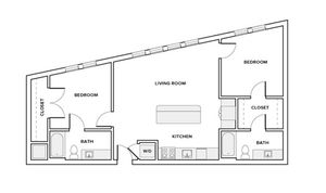1094 square foot two bedroom two bath apartment floor plan in Houston, TX