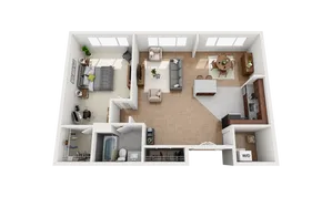 Floor Plan Layout for One Bedroom One Bathroom Apartment at the Falls at Roland Park in Baltimore, Maryland