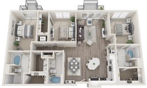 The Texan | Three Bedrooms | Three Bathrooms | 1676 sqft | Laundry Room with Full-Size Washer/Dryer | Two Patios/Balconies