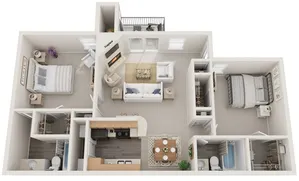 Two Bedrooms | Two Bathrooms | 920 sqft | Full-Size Washer/Dryer | Patio/Balcony | Two Walk-in Closets | Fireplace in Selected Units | Vaulted Ceilings in Selected Units