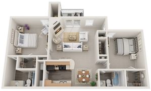 Two Bedrooms | Two Bathrooms | 1000 sqft | Full-Size Washer/Dryer | Patio/Balcony | Two Walk-in Closets | Fireplace in Selected Units | Vaulted Ceilings in Selected Units