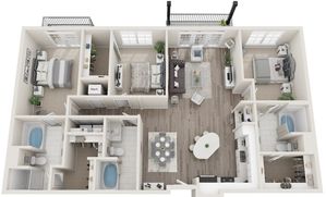 The Tory | Three Bedrooms | Three Bathrooms | 1676 sqft | Full-Size Washer/Dryer | Two Patios/Balconies | Three Walk-in Closets
