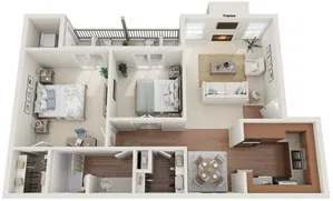 Two Bedrooms | One Bathroom | 823 sqft | Full-Size Washer/Dryer Connections | Fireplace | Plank Flooring | Patio/Balcony