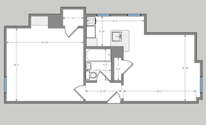 Modern floor plan featuring a spacious open-concept area, sleek kitchen, and bathroom layout.