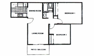 Two Bedrooms One Bathroom Floor Plan