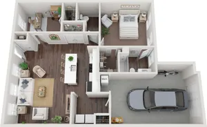 2 Bed 1.5 Bath Villa Floor Plan