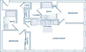 1042 to 1101 square foot two bedroom two bath apartment floorplan image