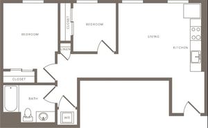 755 square foot two bedroom two bath floor plan image