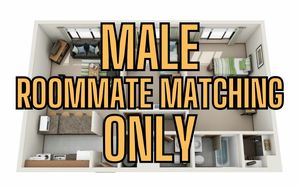 Modern 3D floor plan featuring a stylish apartment layout with two bedrooms, cozy living area, and functional kitchen. Perfect for roommate matching.