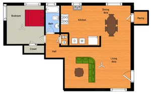 1 BR w/WD Hookups Floor Plan