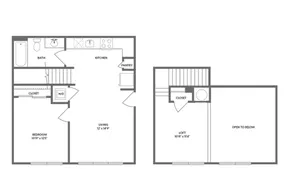 778 square foot one bedroom one bath loft apartment floorplan image