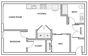 862 to 879 square foot one bedroom one bath with den apartment floor plan image in Redmond, WA