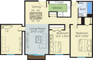2 Bedroom Floor Plan with Den | Apartment Complex Lowell MA | Princeton Park