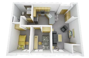 2 Bed 1 Bath Floor Plan