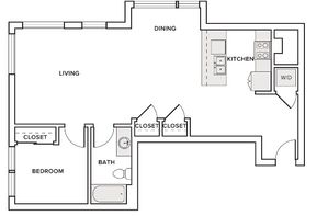 905 square foot one bedroom one bath apartment floorplan image