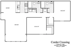 Detailed floor plan of Corder Crossing with 2 bedrooms and 2 bathrooms, featuring a spacious layout.