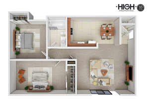 2 Bed / 1 Bath Floor plan