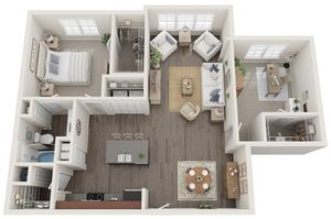 The Collins Deluxe | Two Bedrooms | One Bathroom | 1045 sqft | Extended Living Area