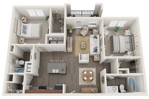 The Bambino - Two Bedrooms | Two Bathrooms | 1067 sqft | Patio or Balcony