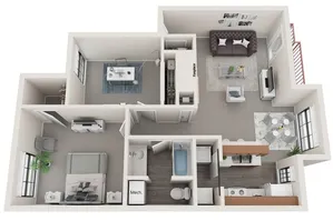 Two Bedrooms | One Bathroom | 860 sqft | Full-Sized Washer/Dryer Connections | Patio/Balcony | Fireplace | Vaulted Ceilings in Selected Units
