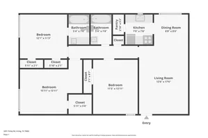 Modern floor plan presenting 3 spacious bedrooms, a large living room, and a functional kitchen with dining area.