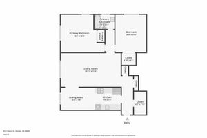 Sophisticated floor plan showcasing a spacious primary bedroom, elegant living room, and modern kitchen in Denver, CO.