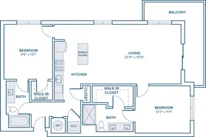 1194 square foot two bedroom two bath apartment floor plan in St. Petersburg, FL