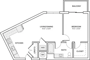 726 square foot one bedroom one bath apartment floorplan image