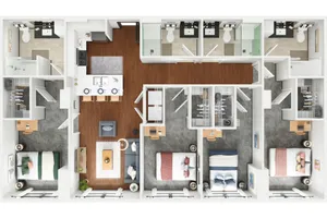 Contemporary floor plan with three spacious bedrooms, modern kitchen, and inviting living area ideal for comfortable living.
