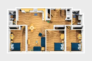 Three Bedroom Furnished 3D View