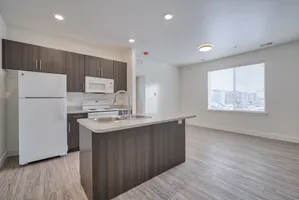 Modern kitchen with sleek cabinetry, spacious countertops, and bright natural light enhancing a warm, inviting atmosphere.